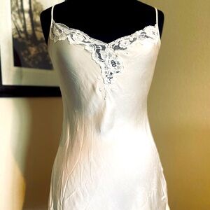 Victoria’s Secret satin chemise with lace trim. Cream. Size small. Never worn